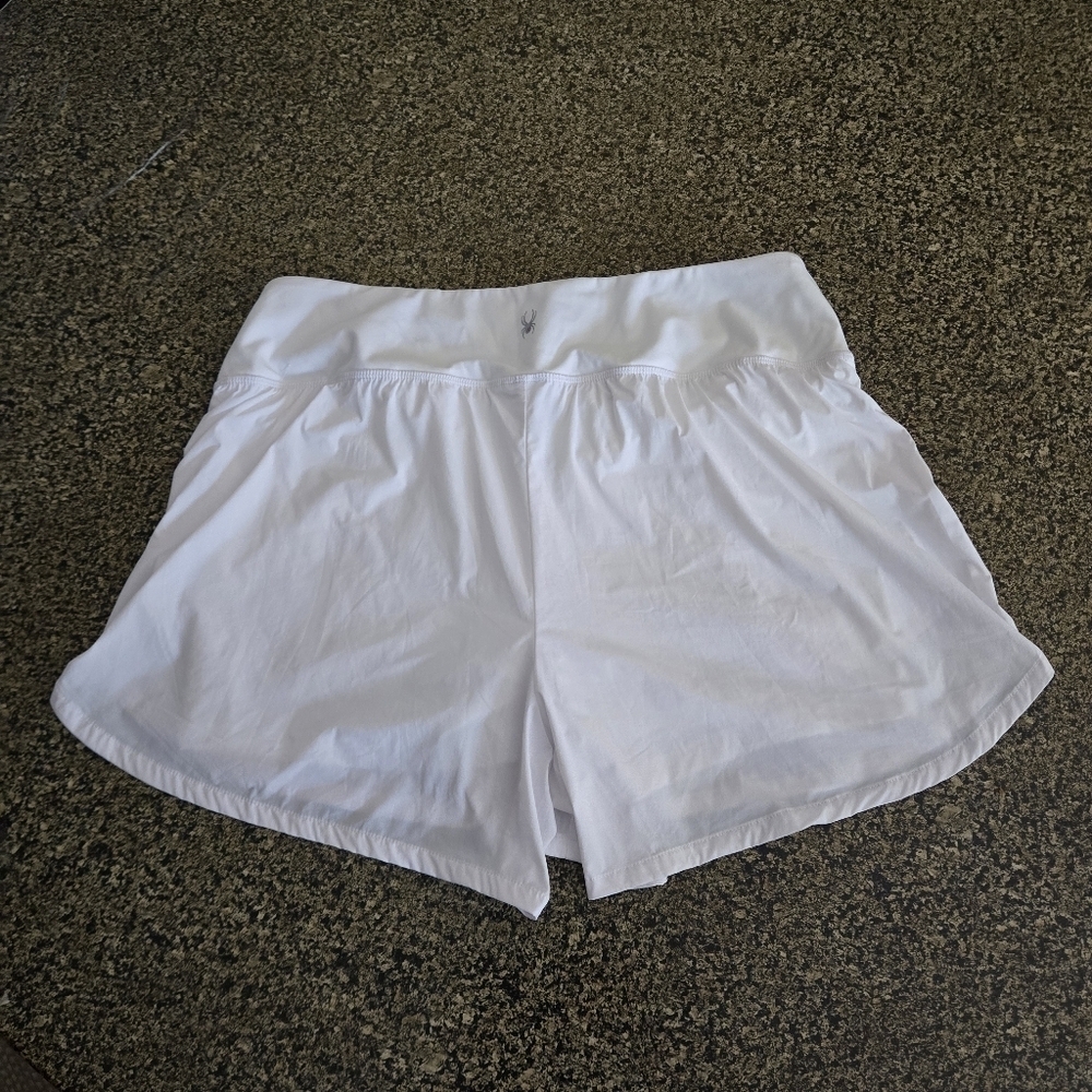 Spyder Active Shorts Women’s Large White Running Workout Casual Gym Lined *
